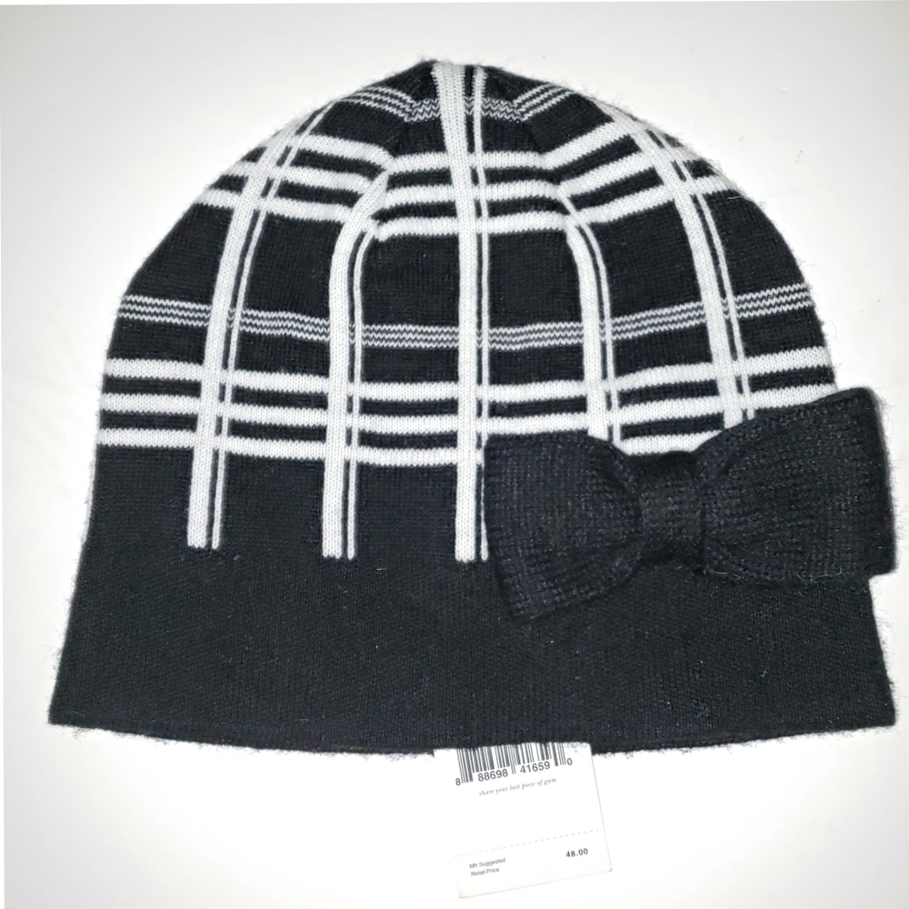 Kate Spade New York Scuba Plaid Beanie with Bow